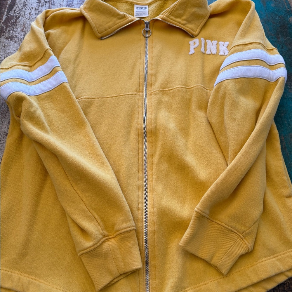PINK Victoria's Secret Mustard Yellow Fleece Zip Jacket